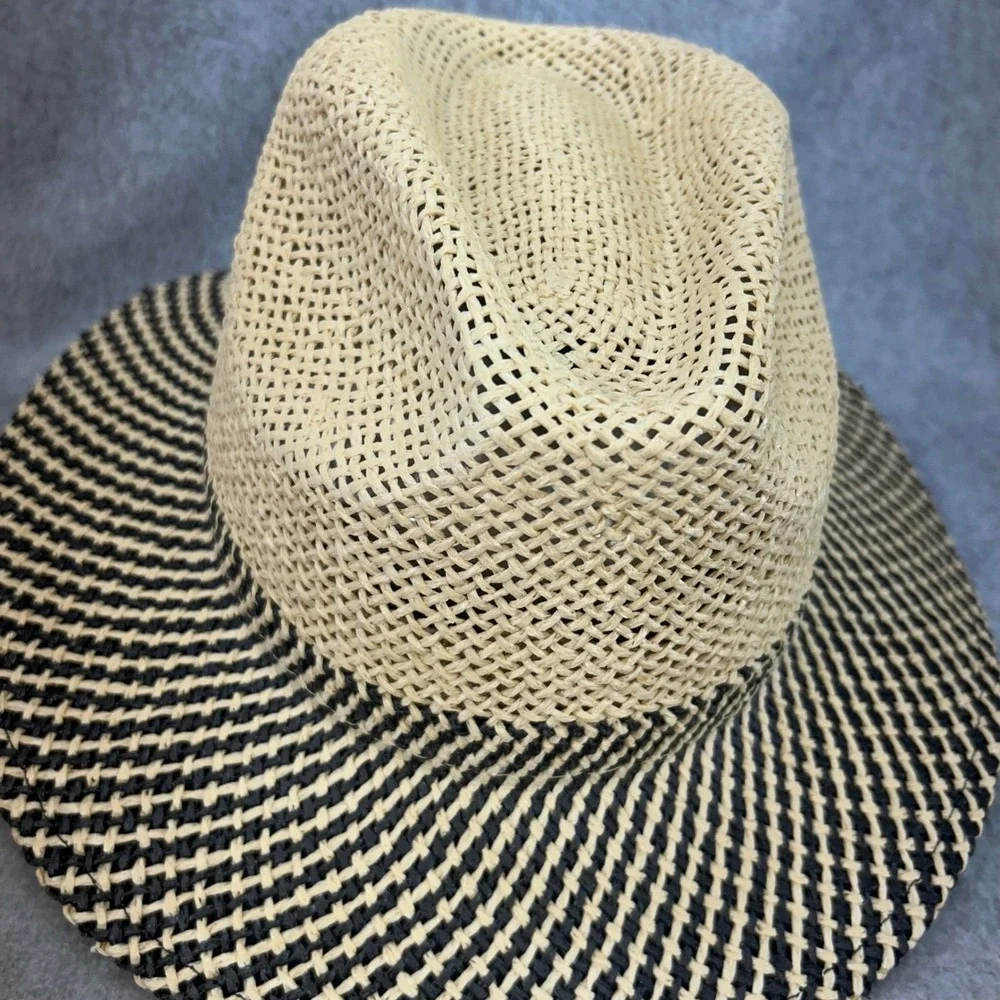Two-Tone Patterned Mens Tan Bad Hat Poker Woven Straw Fedora Hat 24.5in OS
